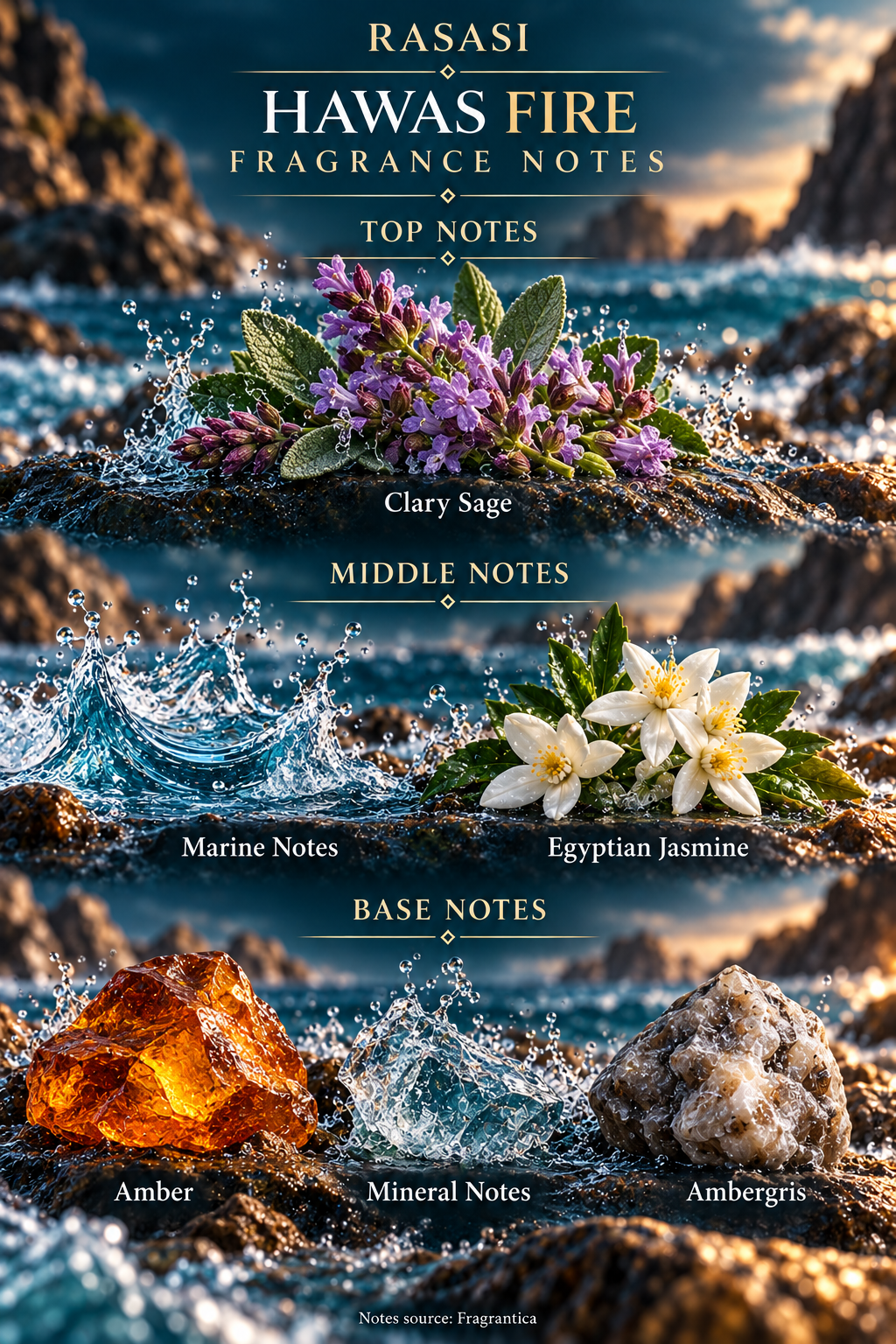 Rasasi Hawas Fire — fragrance notes illustrated