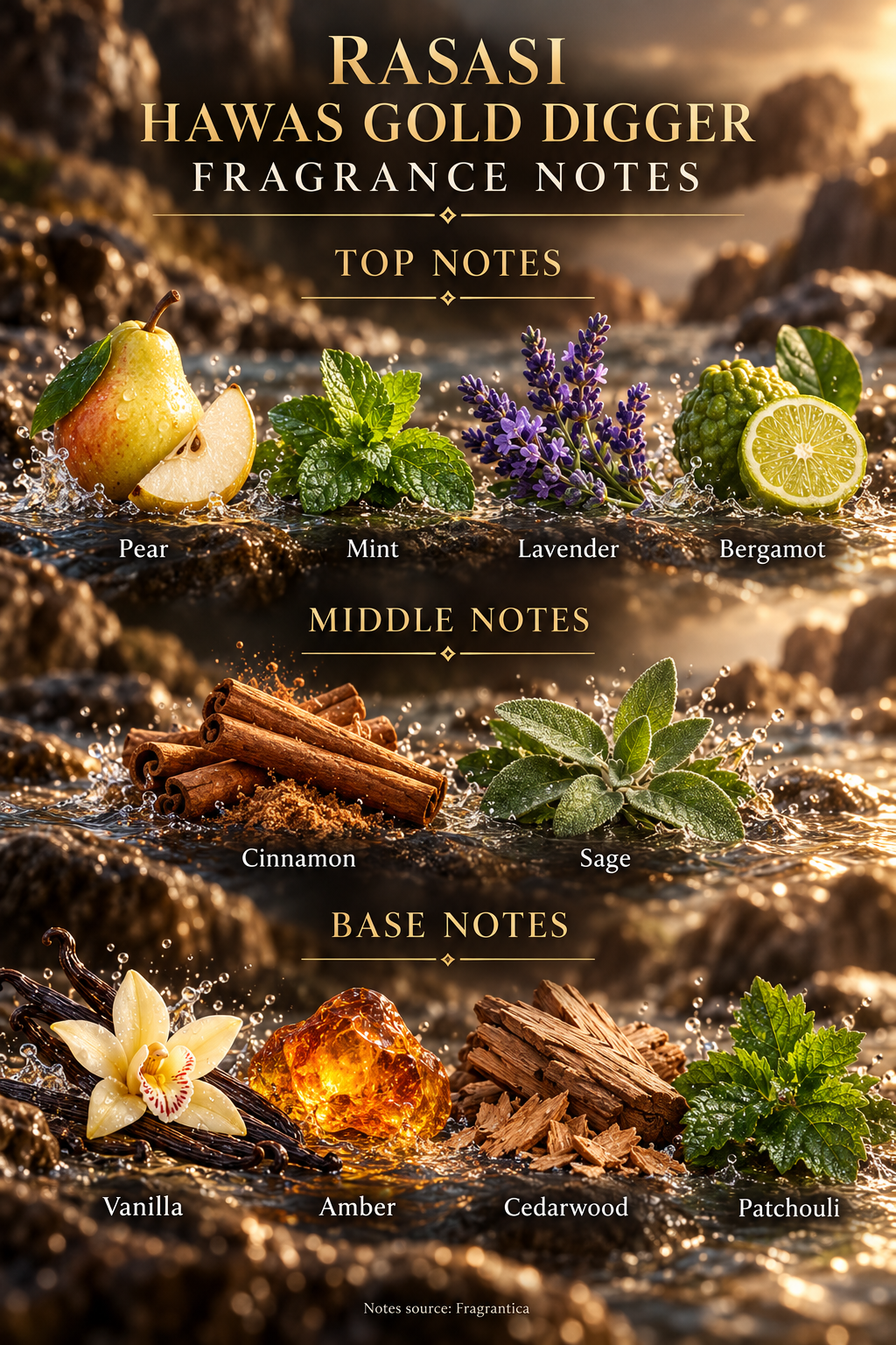 Rasasi Hawas Gold Digger fragrance notes