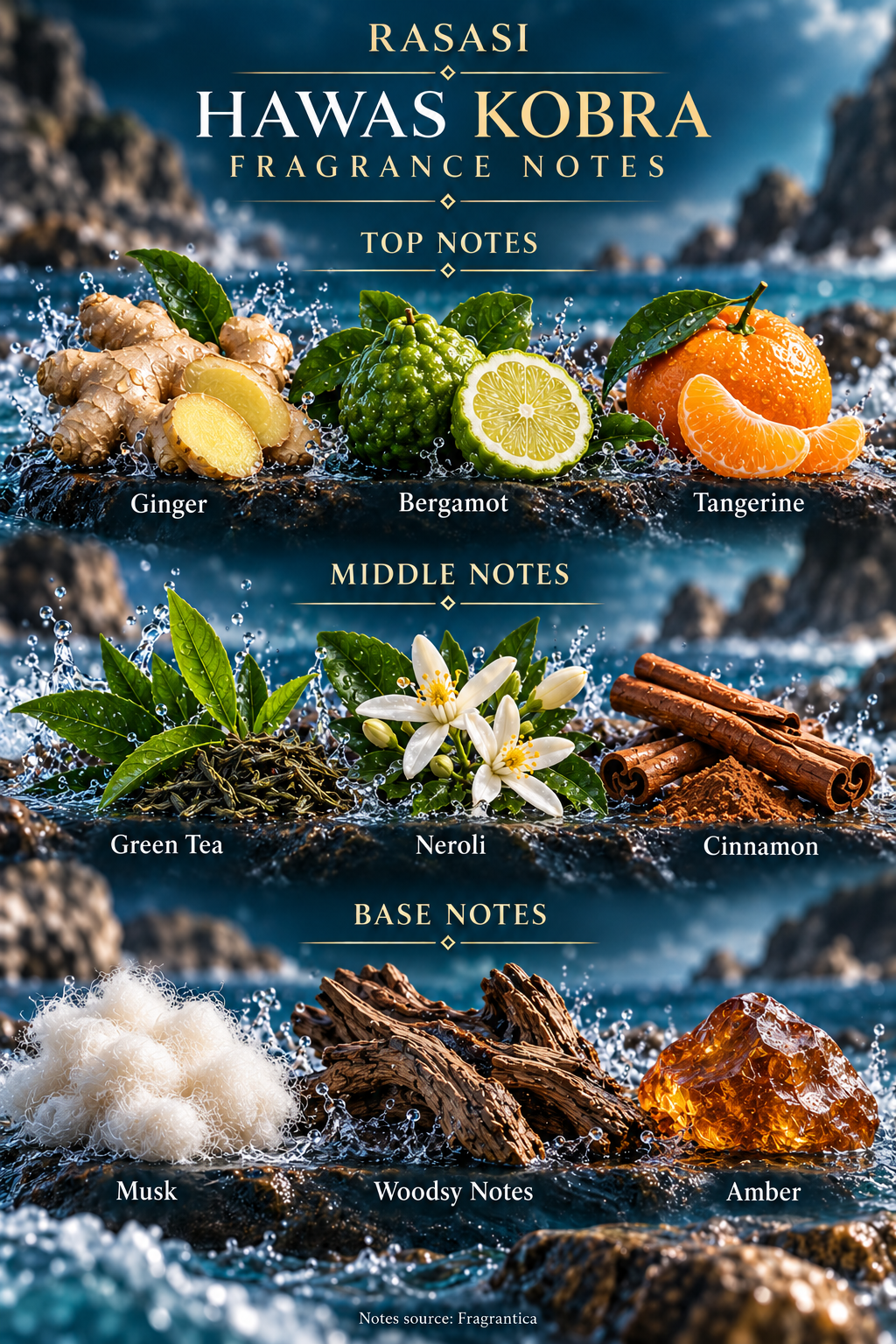 Rasasi Hawas Kobra — fragrance notes illustrated