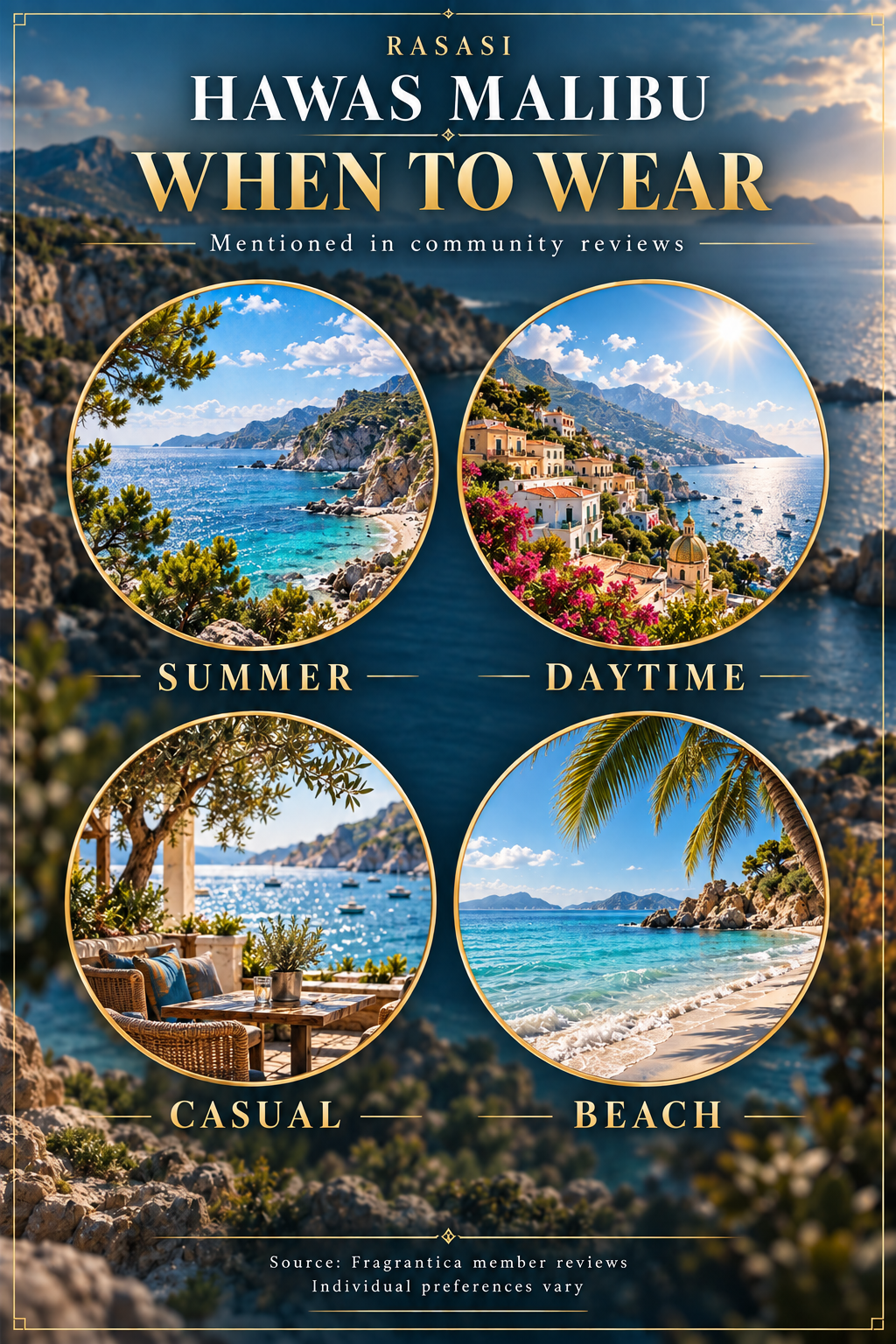 Rasasi Hawas Malibu — when to wear, Fragrantica member review suggestions