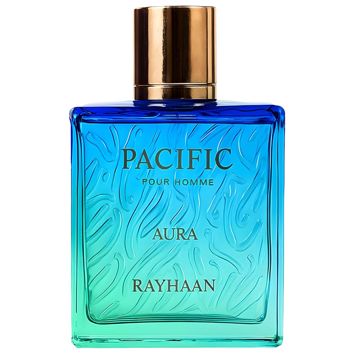 Rayhaan Pacific Aura original perfume bottle, clean product photo