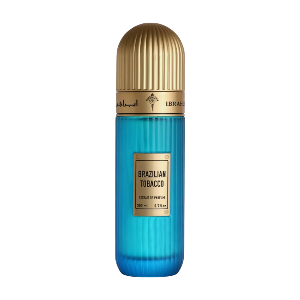 Ibraheem Al Qurashi Brazilian Tobacco exact fragrance bottle clear product photograph