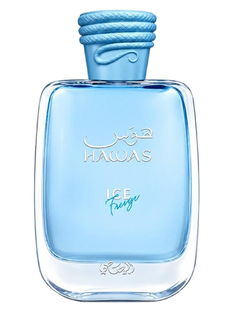 Rasasi Hawas Ice Freeze exact fragrance bottle clear product photograph