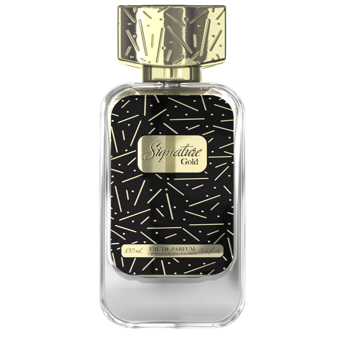 Dkhoon Emirates Signature Gold exact fragrance bottle clear product photograph